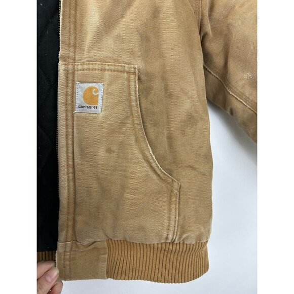 Carhartt Youth Small 7-8 Canvas Jacket Coat Tan Duck Canvas Quilted Hooded - Picture 10 of 16